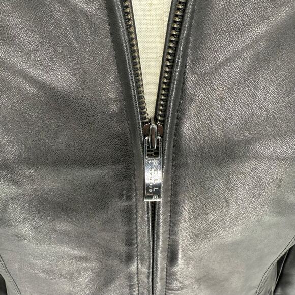 Y2K Pelle Studio Distressed Black Leather Jacket, Zip Front Size S, Missing Belt - Picture 2 of 8